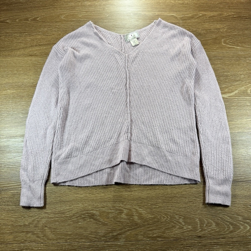 Ruby Moon Anthropologie Women's XS Mauve Ribbed Knit V-Neck Sweater Soft Cozy